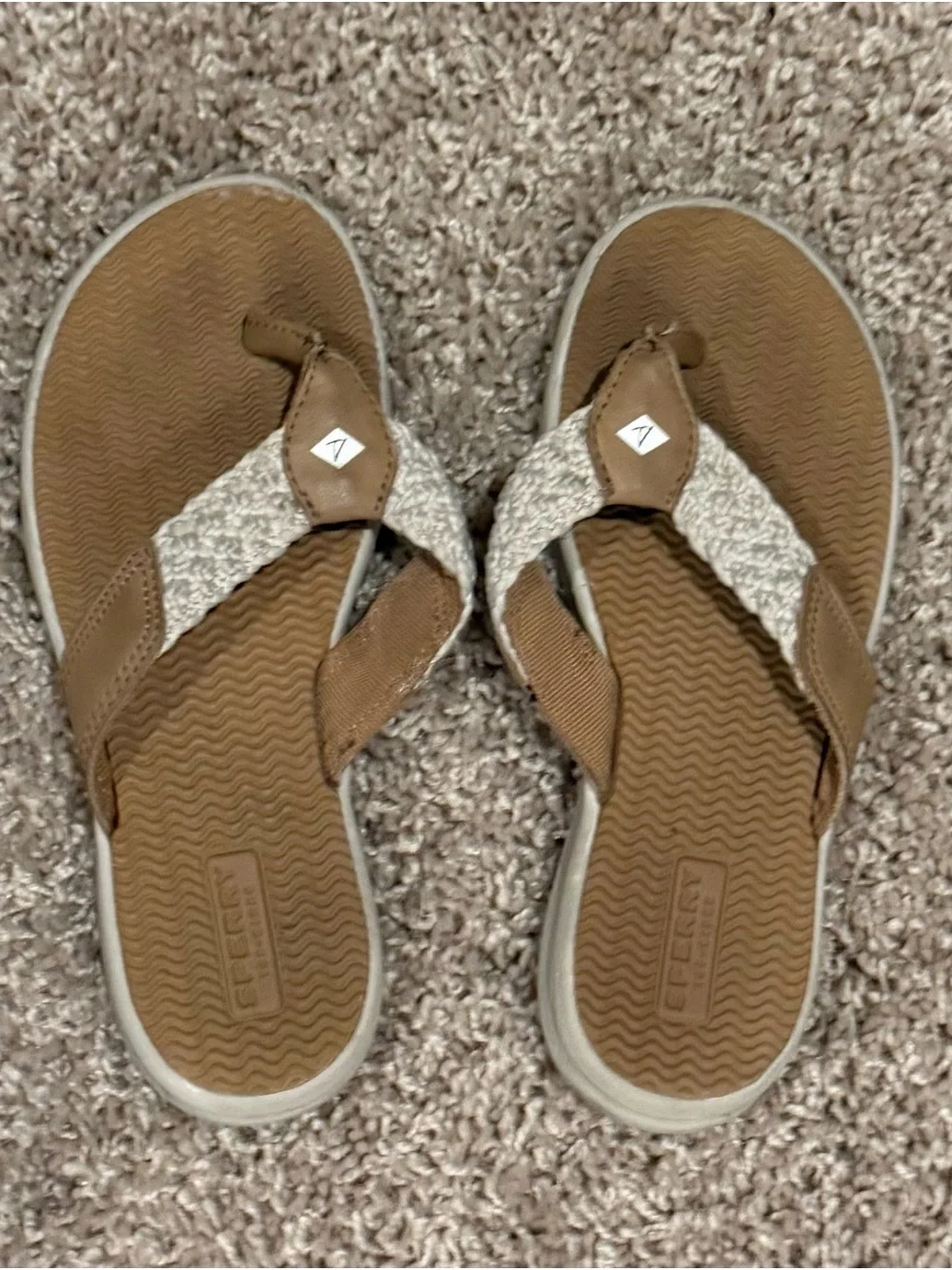Sperry Kids Brown and Cream Braided-Trim Flip Flops
